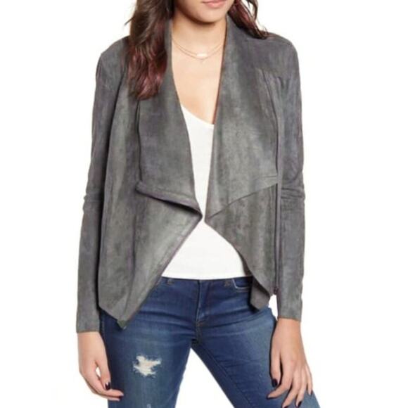 Blank NYC Drape Front Jacket Faux Suede Slouchy Zip Up Motorcycle Gray NWT Small - Picture 1 of 8